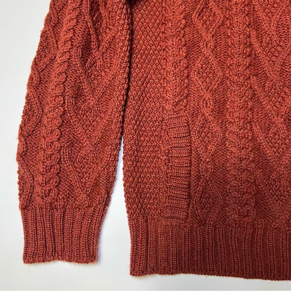Aran Shawl Collar Sweater One Button Fisherman chunky knit brown size XL - Picture 3 of 7